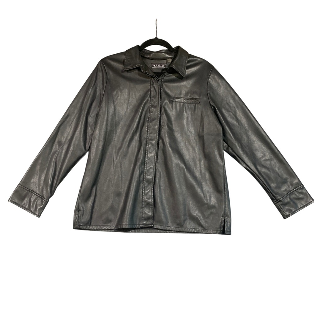 Bagatelle Collection Womens Black Faux Leather Shirt Jacket Shacket Large L